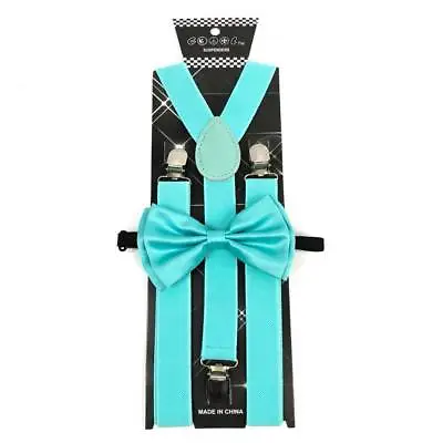 Mint Blue Wedding Bow Tie & Suspender Set For Men Teenager Teen  • $8.95
