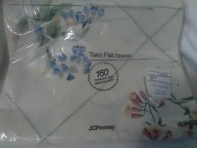VTG NEW JC Penney FLORAL TWIN FLAT SHEET  Natures Garden 160 Threads P Sq Inch • $24.99