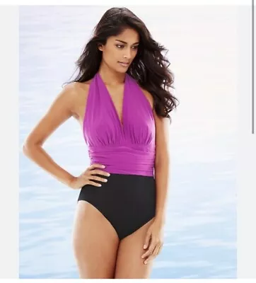 MAGICSUIT By MIRACLESUIT Yves Halter One Piece Swimsuit Fuchsia Black Slimming • $38.23