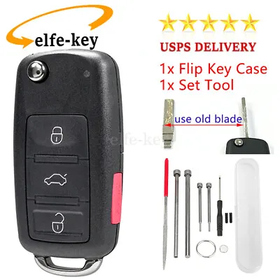 4 Button Flip Car Key Fob Case For VW Golf CC Eos Passat Tiguan Pin Removal Tool • $14.99