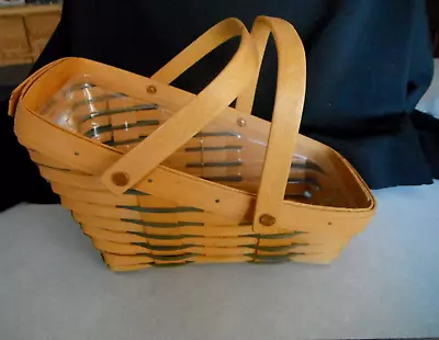 Vintage Ohio LONGABERGER Slanted HAND WOVEN BASKET Signed  Date 1975 Liner 45101 • $19.99