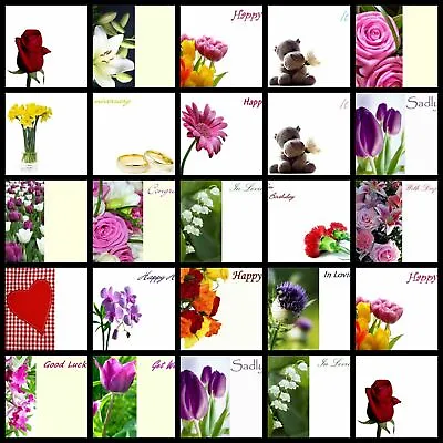 Packs Of 50 Florist Message Cards 81 Variations Save Up To 15% With Multi-buy  • £2.65