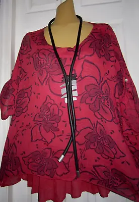 Italy ~ Double Layer ~ Osfa Oversized ~ Lagenlook Top ~ Rust/black ~ Bnwt • £14.95