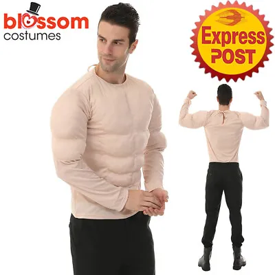 EY144 Muscle Man Suit Chest Padded Arms Shirt Beach Top Hero Strong Man Costume • £23.54