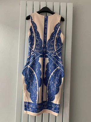 £18 • Buy JANE NORMAN Blue Pink Pencil Wiggle Bodycon Scuba Midi Dress Sz 10 Lace Pattern