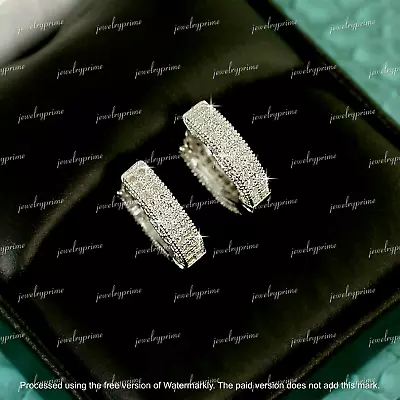 2 Ct Round Lab Created Diamond Men's Women's Hoop Earrings 14k White Gold Plated • $78