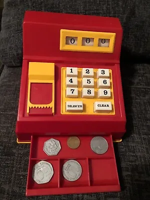 Vintage Red Toy Cash Register / Till - With Plastic Money Push Button • £9.99