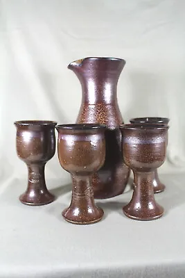 Vint Aust BENDIGO POTTERY WINE Carafe & Chalice / Goblet X 4 Set By Ken Tresize • $39