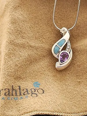 MarahLago Sterling Silver Larimar Amethyst White Topaz Pendant Necklace Purple  • $149.95