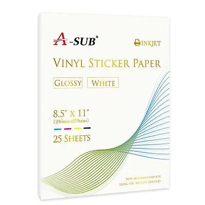 A-SUB Printable Vinyl Glossy Sticker Paper For Inkjet Printer Cricut  25 Sheets • $12.98