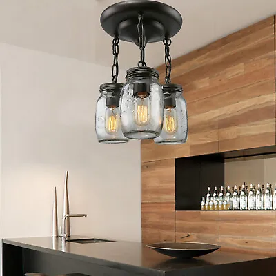 3 Heads Pendant Light Kitchen Island Mason Jar Ceiling Chandelier Lamp Fixture • $50.35