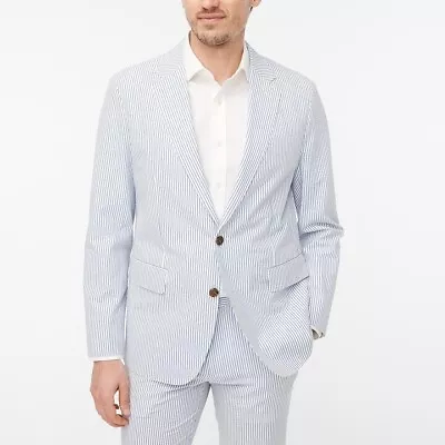 2022 J CREW Blue Striped Seersucker Suit Blazer Jacket Coat 40R Cotton Bow Tie • $59