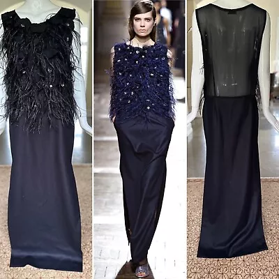 Dries Van Noten Autumn 2013 Crystal Feather Trimmed Evening Dress W Sheer Back • $900