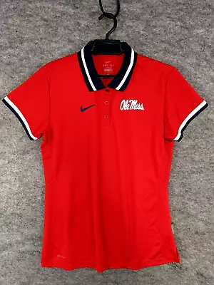 Ole Miss Nike Polo Top Womens Large Red Dri Fit Short Sleeve Mississippi Rebels • $7.44