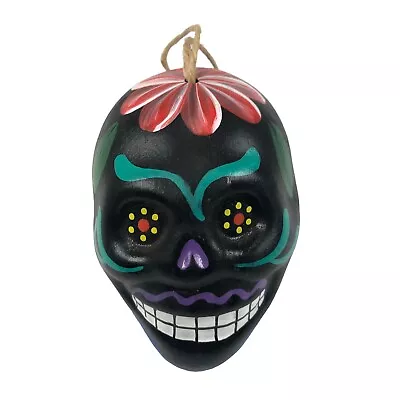 Black Day Of The Dead Sugar Skull Ceramic Ornament Halloween Hand Painted Peru • $10.20