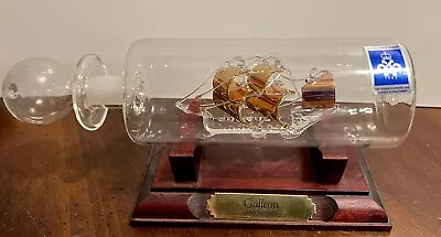 Mayflower Glass Sculpture England Rare/Unique GALLEON Ship In A Bottle + Base • $10