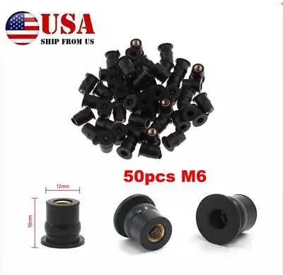 50PCS M6 Bolts Universal Motorcycle Rubber Well Nuts Windscreen Fairing 6mm 1/2  • $13.43