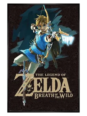 Zelda Poster Gloss Black Framed Zelda Breath Of The Wild Game Cover 61x91.5cm • £23.99