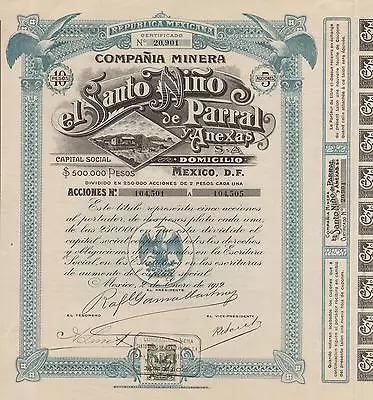 MEXICO SANTO NINO MINING COMPANY BOND Stock Certificate 1912 W/COUPONS • $89.99