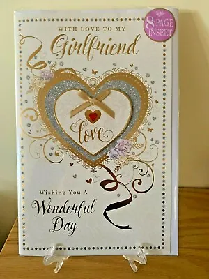 Large Happy Birthday Card For Girlfriend - 8 Page Insert Gold Foil Glitter • £5.59
