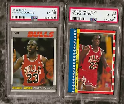 1987 Fleer Michael Jordan PSA 6 EX-MT - Lot Of 2 - Base #59 & Sticker #2 • $319.99