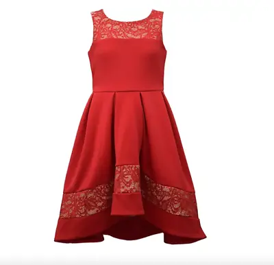 £16.26 • Buy BONNIE JEAN Girls Scuba Hi-Low Red Sleeveless DRESS Size 10 (Runs Small) NWT