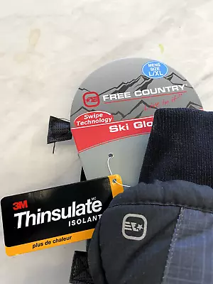 NEW WITH TAGS- Men's Free Country Thinsulate Ski Gloves-Charcoal/Black-L/XL • $8