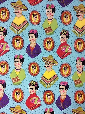 AH137 Frida Kahlo Fantastico Frida Mexico Folk Art Diego Cotton Quilt Fabric • $10.97