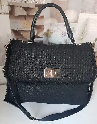 £49.99 • Buy Kate Spade Tuxedo Hill Black Tweed Leather Fringe Nadine Satchel Crossbody Bag