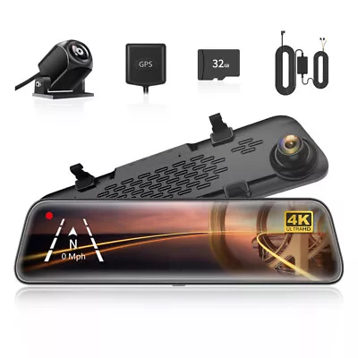 WOLFBOX Mirror Dash Cam 12  4k Front And Rear View With Free SD+Hardwire Kit GPS • $229.98