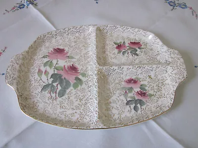 Large Midwinter Stylecraft Pink Roses & Gilt Sectioned Server  • $22.52