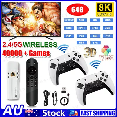 Wireless HDMI 4K TV Game Stick Console K8 Built In 40000 Retro Games 2 Gamepad • $74.99