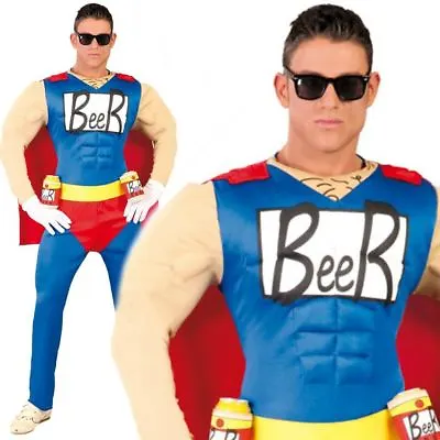 Adult Mens Duff Beer Man Superhero Fancy Dress Stag Alcohol Costume Outfit New • £24.99