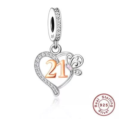 21st Birthday Celebration 925 Sterling Silver 21st Birthday Dangle Charm Bead • £18.99