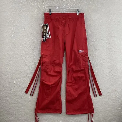 $168 • Buy NWT Deadstock Y2K Early 2000s UFO Red Low Rise Flare Pants Womens 6 8 27 28 M
