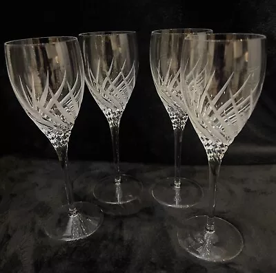 4 Mikasa Mardi Gras Frosted Cut Swirl Crystal 9 1/8 Water Goblets Wine Glasses 4 • $59.99