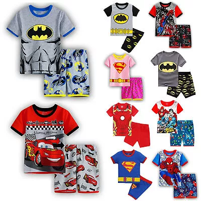 Kids Boys Batman Superhero Printed Lounge Set T-shirt Shorts Pyjamas Sleepwear • $19.59