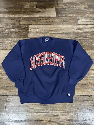 Vintage 90s Russell Athletic Mississippi Sweatshirt Mens Large Blue Crew Neck K2 • $24.99