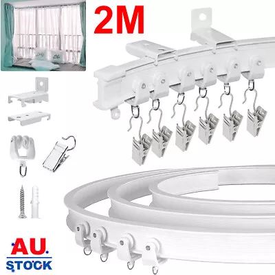 2M Bendable Flexible Curtain Rail Track Rod Ceiling Window Caravan Straight Bay • $21.59