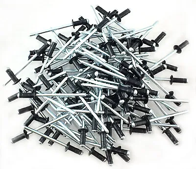 100 1/8  Black Aluminum Pop Rivets - Up TO 1/4  Grip Range #2095 • $11.95