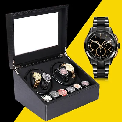 Black 4+6 Automatic Rotation Watch Winder Watch Storage Box Display Case Organiz • $67.45