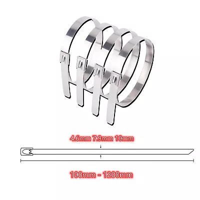 4.6mm 7.9mm 10mm Stainless Steel Cable Zip Tie Self Lock Strap Strong Metal Tie • $7.13