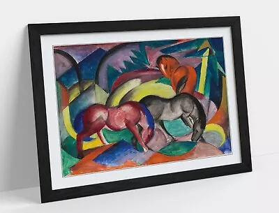Franz Marc Three Horses -art Framed Poster Picture Print Artwork- Blue Pink Red • £8.99