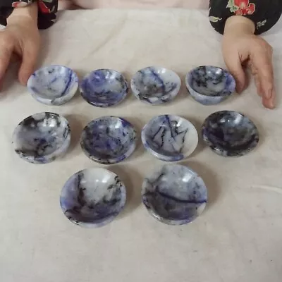 2.4LB 10Pcs Natural Blue White Porcelain Jasper Crystal Bowl Carving Healing • $90