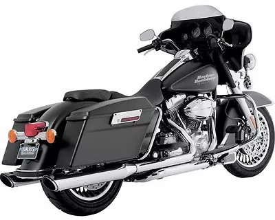 Vance & Hines 4  Chrome Twin Slash Cut Round Slip On Mufflers For Harley 1995-16 • $499.99