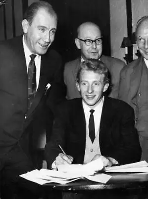 Denis Law Signs Manchester City FC Hudderfield Watched By Les McDowa- Old Photo • £5.56