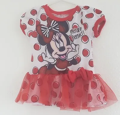 Disney Girls Minnie Mouse Red White Polka Dot Tutu Dress With Bow Size 12m • $10.97