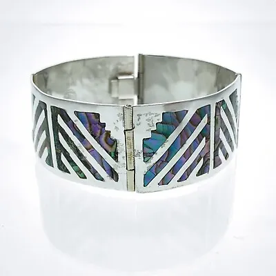 Vintage Mexico Taxco JPM Sterling Silver Abalone Geometric Panel Bracelet 6.5  • $150