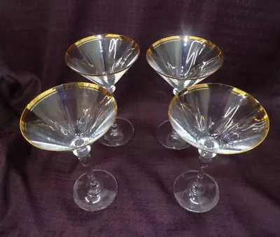 4 Jamestown Clear Martini Glasses By Mikasa Austrian Crystal Gold Trim Disc • $100