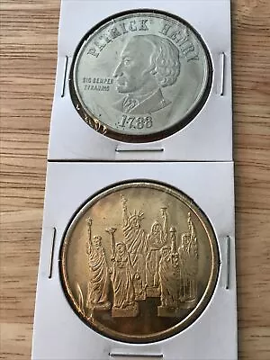 $8 • Buy Lot 2 Medals Coins Patrick Henry VA Mount Vernon Statue Liberty 1986 Birth Token